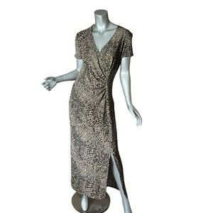 Scarlett Vintage 90’s Y2K 9/10 Women’s Leopard Stretch V Neck Ruched Maxi Dress